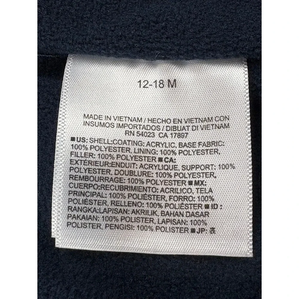 Old Navy Frost Free Kids Puffer Vest Navy‎ Blue Sleeveless Full Zip 12-18 Months